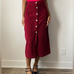 Topshop Burgundy Button-Front Midi Skirt